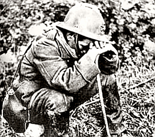 A soldier weeping in defeat